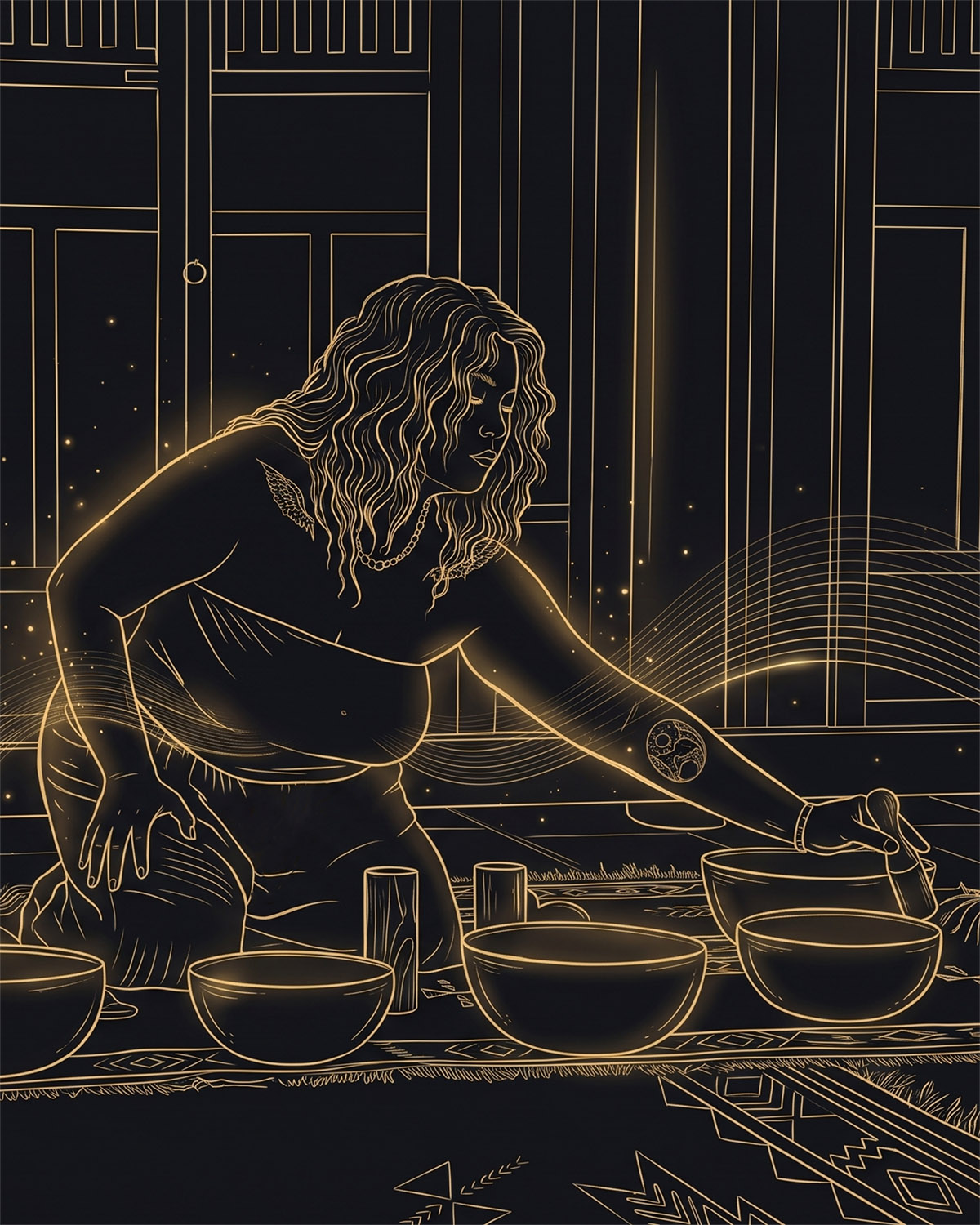 Dee, sound healer in Mui Ne, with singing bowls